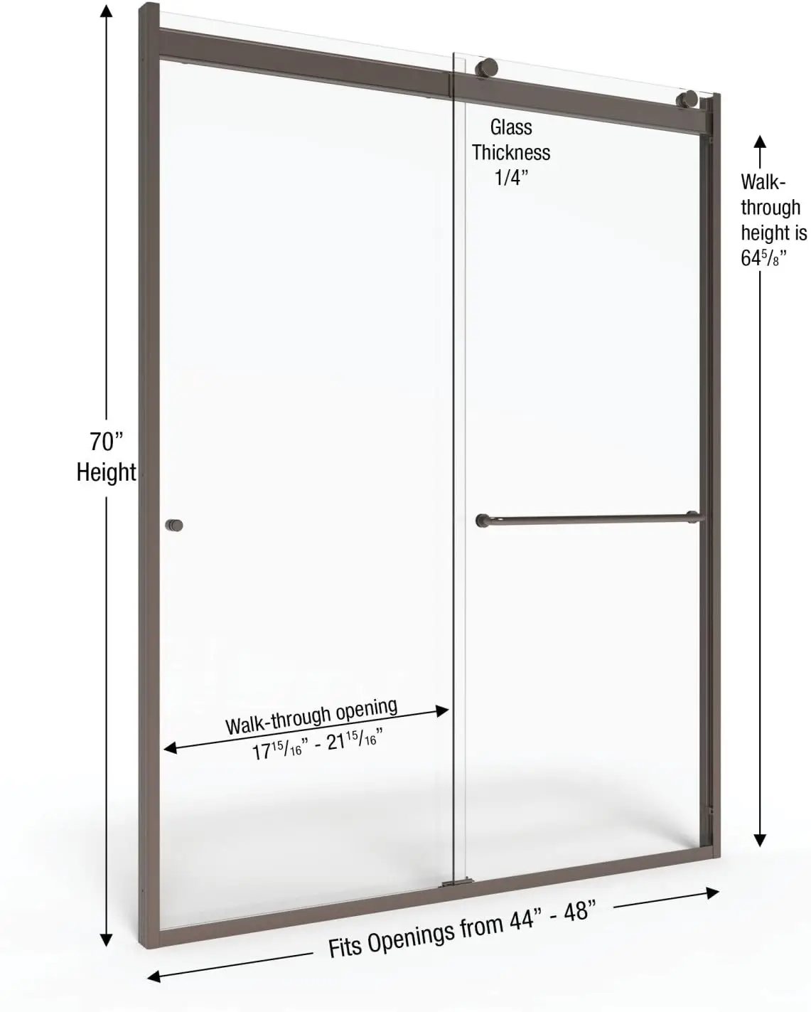 Basco Sliding Shower Door, Rotolo Rtla05B4870Clor, 44-48 In. W X 70 In. H, Oil Rubbed Bronze, 1/4 In. Clear Tempered Glass