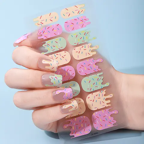 16 conseils couverture complète ongles autocollants été coloré à pois vernis à ongles décoration crème glacée auto-adhésif Nail Art autocollant