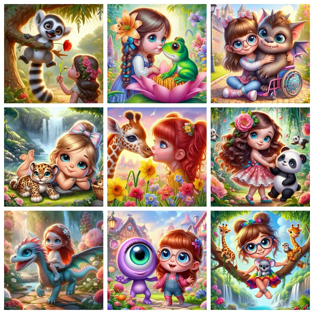 

Мультфильм 5D полный круглый набор алмазов для рисования милые кавайные девушки и животные ручная работа DIY дрели мозаика вышивка крестиком