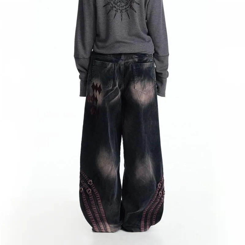 HKSH Spring Autumn New Men Washed Vintage Embroidered Corduroy Patchwork Jeans Trendy Fashion Ins Heavy Dark Cargo Pants HK16386