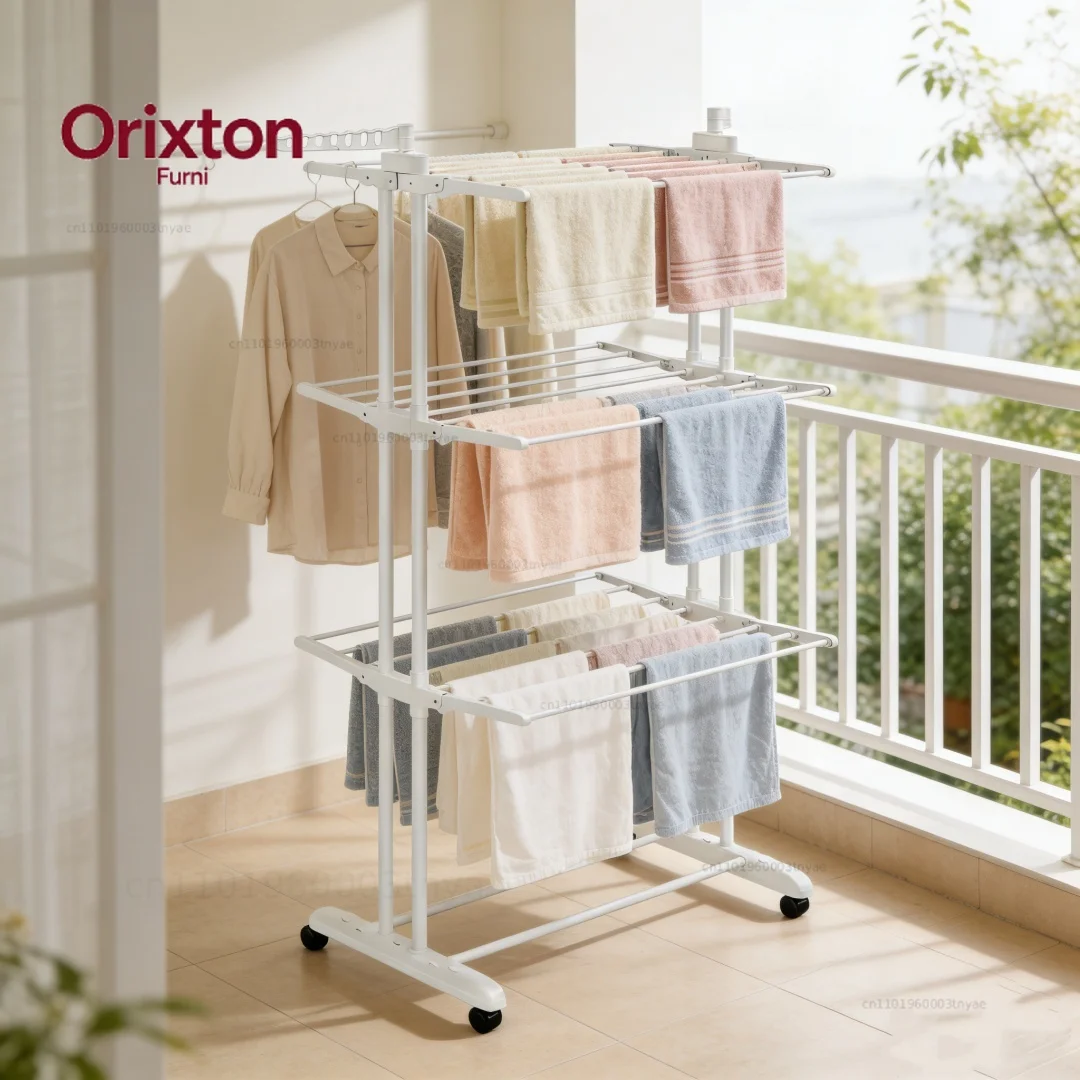Indoor Multi-Functional Foldable Four-Layer Clothes Drying Rack Stand Towel Airer Indoor Balcony Free-Standing Clothes