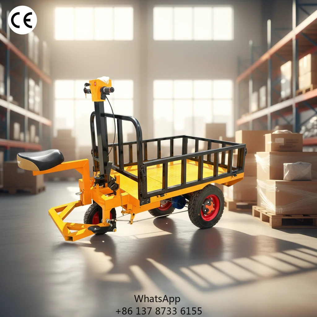 

Electric Platform Hand Trolley Heavy Duty Iron Cart With Three-Wheel Flatbed CargorideElectric Flatbed Trolley