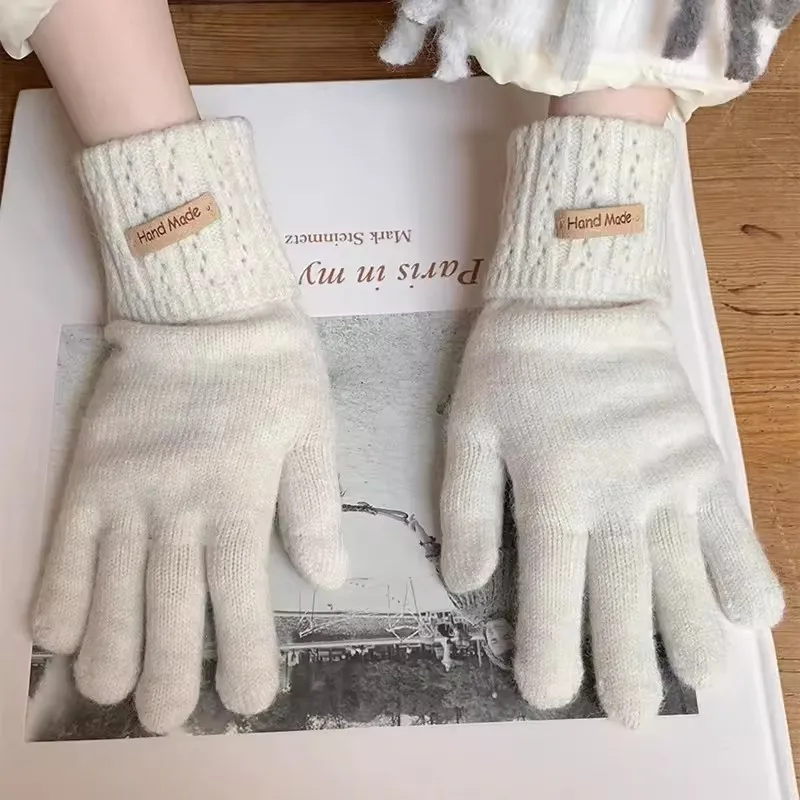 قفازات الخريف والشتاء المحبوكة الدافئة للنساء مع أصابع متسرب شاشة تعمل باللمس قابلة للغسل سميكة قفازات مقاومة للحرارة والباردة