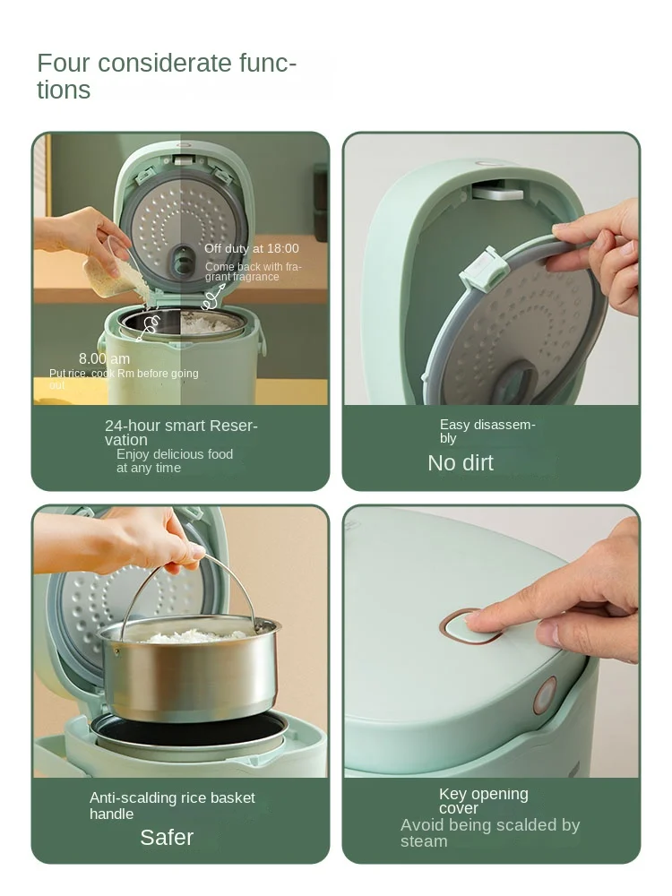 طنجرة أرز صغيرة منزلية متعددة المهام ذات سكر منخفض باللون الأخضر من ريترو طنجرة أرز شوربة طعام أكثر دفئا استنزاف السكر التحكم في النشا طباخ كهربائي