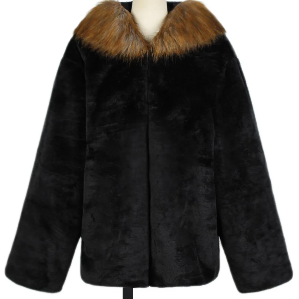 2025 Europe and America New Fashion Men's Black Casual Trendy Simple Basic Loose Long Sleeve Hooded Faux Fur Coats Male Clothes