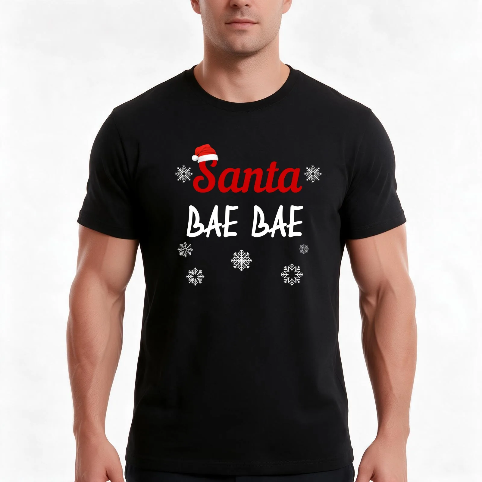 Santa Bae Bae Fun Holiday Snowflakes Design T-Shirt, Summer Casual Cotton Tee, Oversized Streetwear Tops, Vintage Graphic Print