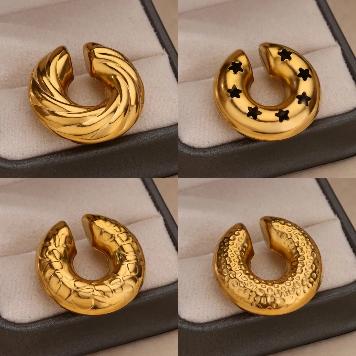 Vintage C-shaped Chunky Ear Bone Clip Earring for Women Gold Plated Stainless Steel Circle No Piercing Earrings Punk Jewelry