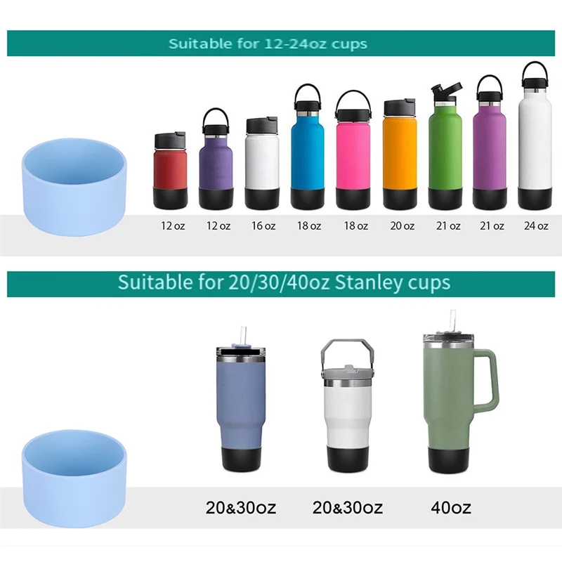 2 Pcs Silicone Cup Boot Accessories for Tumbler Stainless Steel Cup 40Oz 20Oz 30Oz for Hydro Sport Flask Water Bottle C