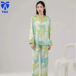 High-end Pajamas Women's Autumn New Silk-like Monet Daisy suit Silk Oil Painting Skin-friendly Flower Home Clothes