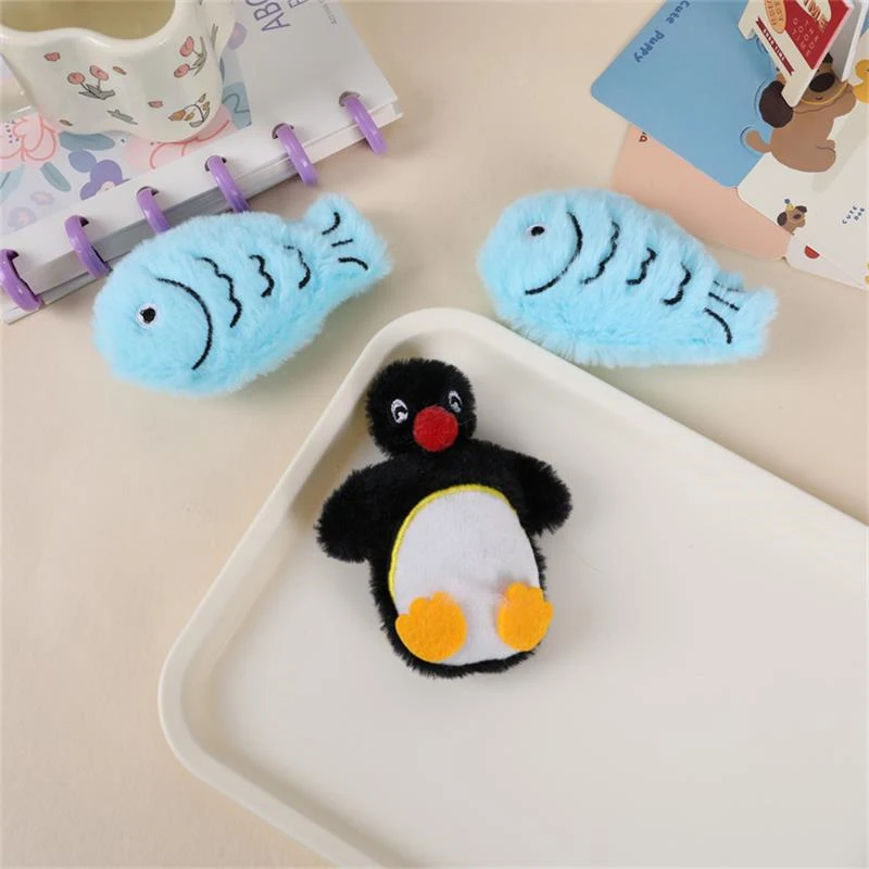 Cartoon Cute Penguin Fish Companion Stuffed Doll Toys Creative Funny Plush Squeaking Keychain Pendant Bag Hanging Ornaments Gift