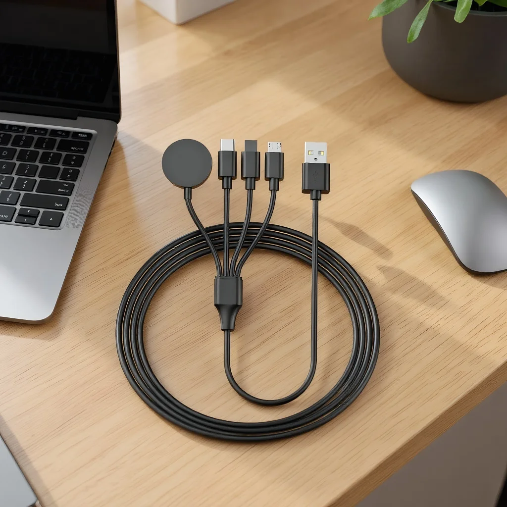 

PD Fast Charging 4-in-1 Cable: USB-C for iPhone/Android & Magnetic Apple Watch Wireless