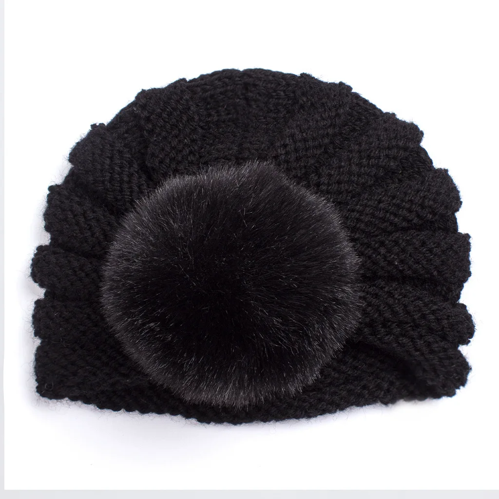 New Winter Knitted Baby Hat Pompom Ball Beanies for Boys Girls Autumn Crochet Warm Outdoor Solid Color Baby Cap