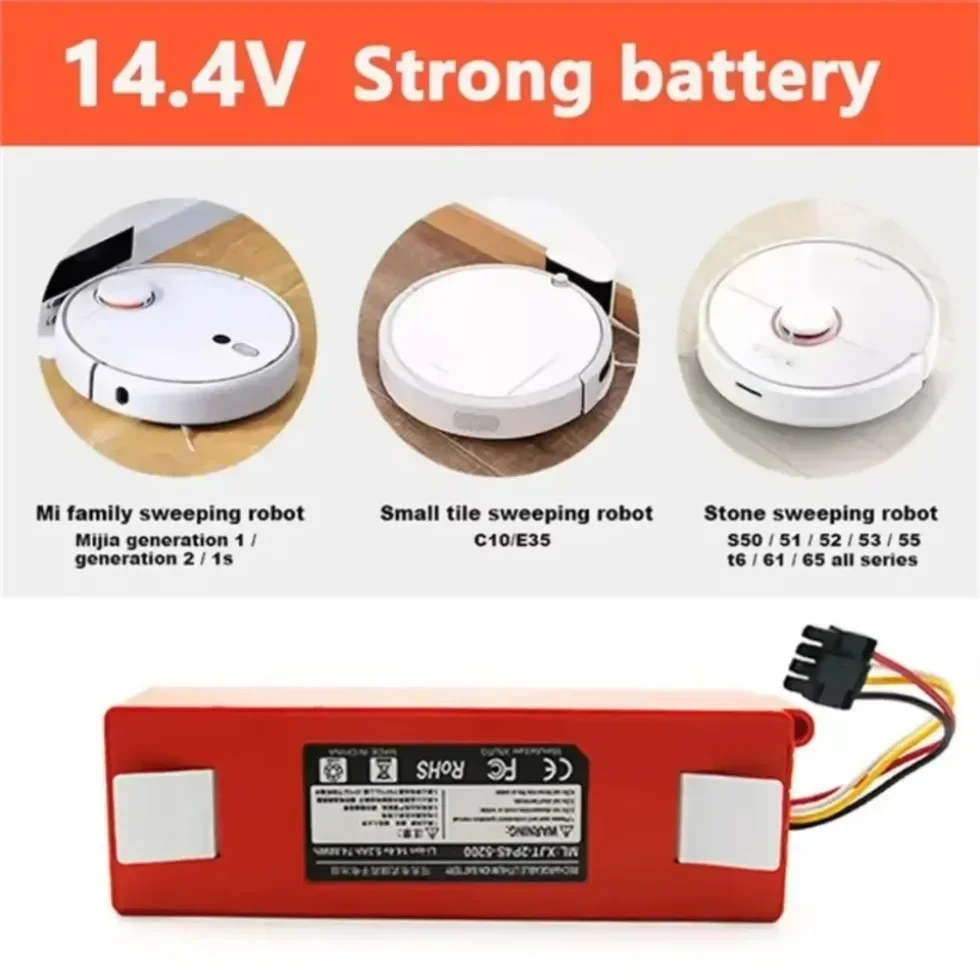 Battery replacement for Xiaomi robots, robot vacuum cleaners, S55, S60, S65, S50, S51, S5 MAX, S6 components, 14.4V, 12800mAh