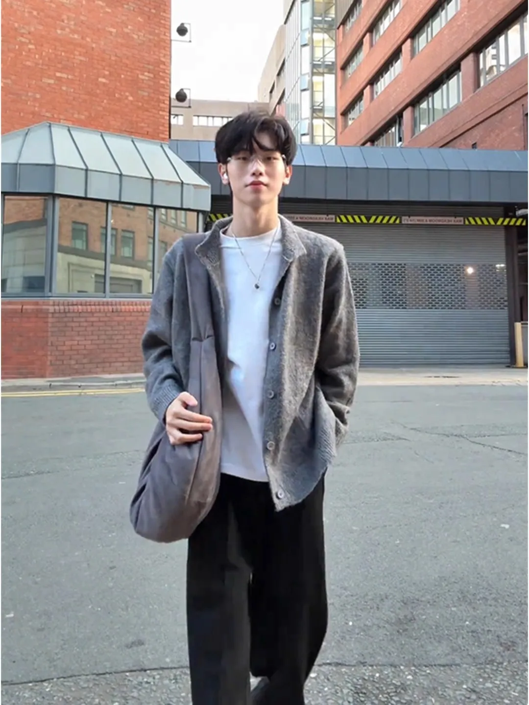 

Retro Sle Men's Open Cardigan Sweater Lazy Sle Knitted Jaet Stand Collar American Cleanfit Polyester Fiber Casual irt