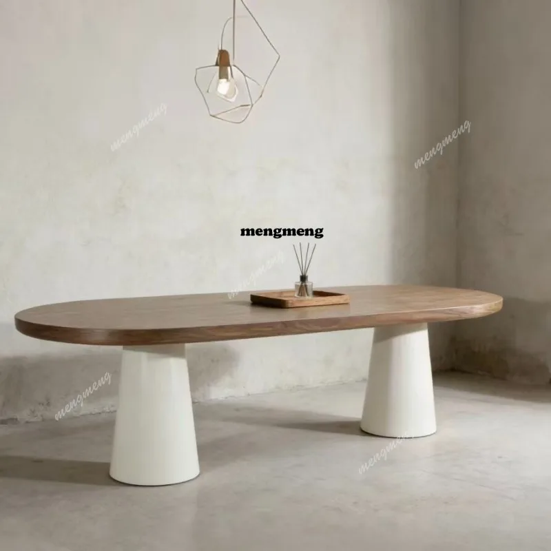

Wabi Sabi Wind Home Desk Simple Oval Long Table Negotiation Conference Table Nordic Solid Wood Dining Table