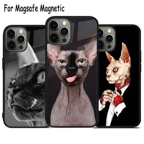 Sphynx Cat Wireless Charge Phone Case For iPhone 17 Air 15 16 16e 14 13 11 12 Pro Max Plus Magsafe Magnetic Bumper Cover