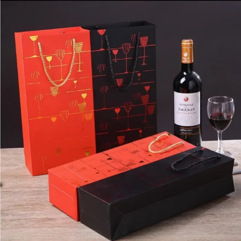 Bolsa de vino tinto de mano, embalaje de regalo de vino plegable portátil, botella de vino de tabaco dorada Rectangular, caja de embalaje de regalo, 12 Uds.