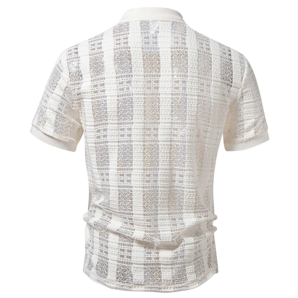 Men's Casual Jacquard Shirt European American Style Lapel Hollowed-Out Short Sleeve Fashionable Summer Clothing