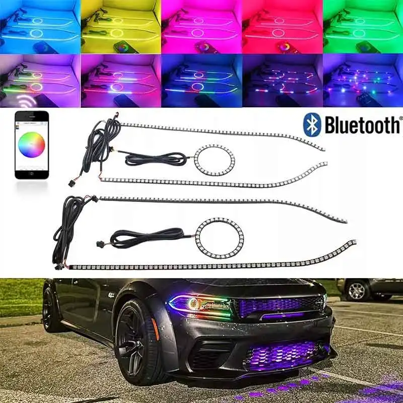 RGB LED Angel Eyes Multicolor Headlights DRL Singal Light for Dodge Charger 2015-2021 Headlight Upgrade Car Light Accessories