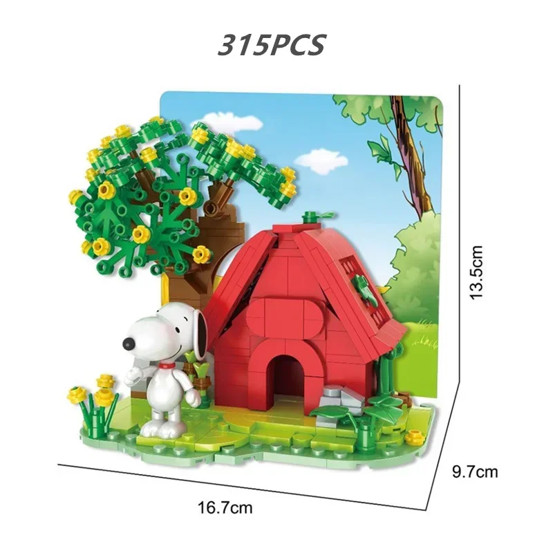 Miniso Snoopy Camping Outdoor Fun School Bus Peanuts Cute Anime Friends Figures Cartoon Building Blocks Bricks Toys Kid Gifts