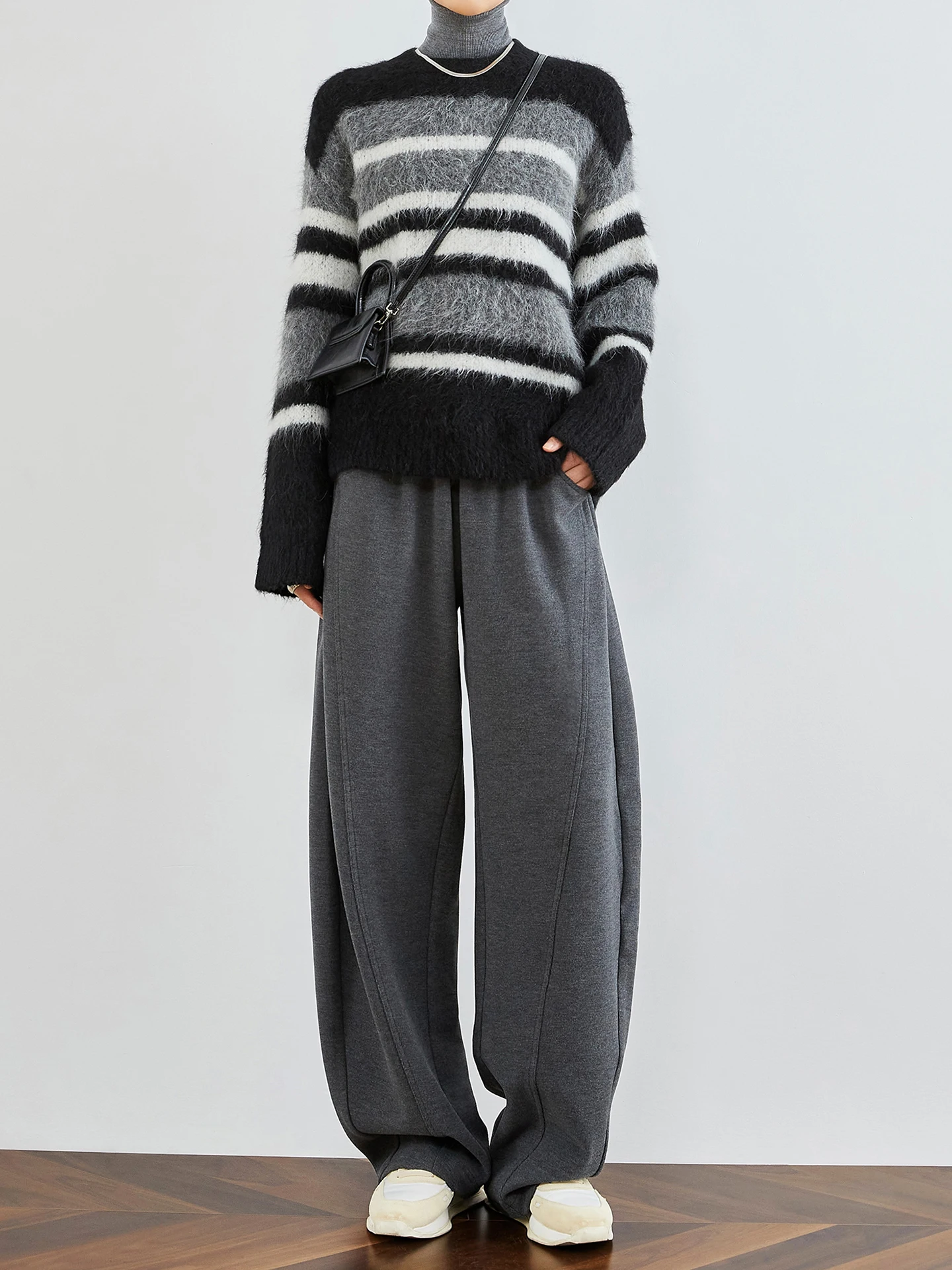 

Женские вязаные шерстяные брюки TUMPUS с высокой талией, широкими штанинами, свободного кроя, удобные, повседневные, осенние