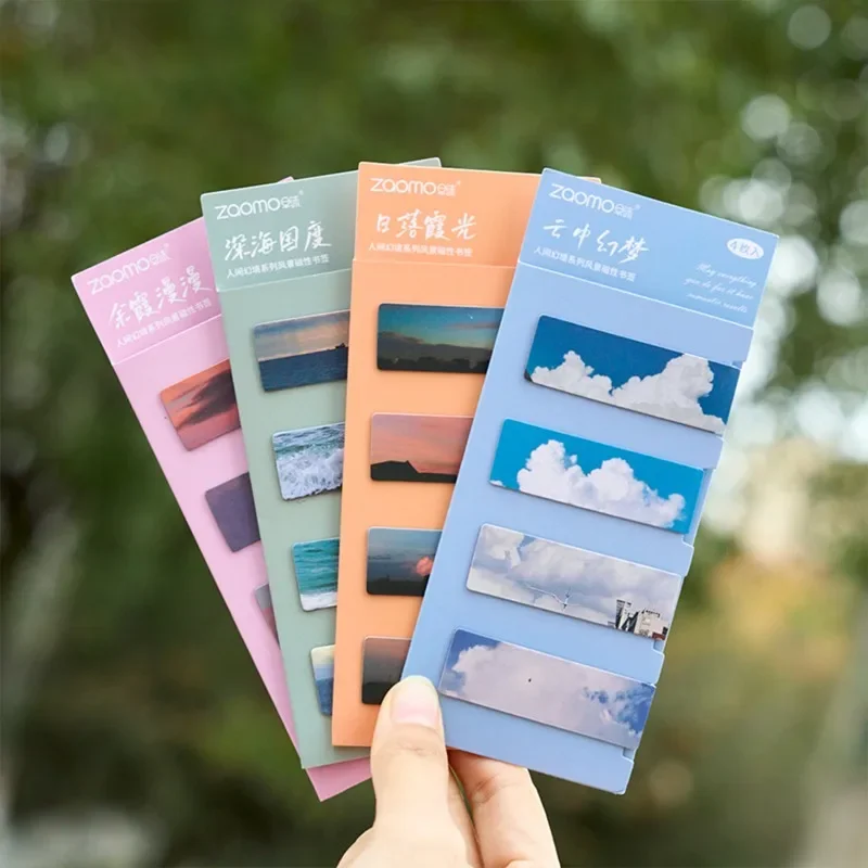 4pcs/set Fantasy Clouds Bookmarks Kawaii Magnetic Book Clips Reading Items Page Holder Korean Stationery Office Supplies