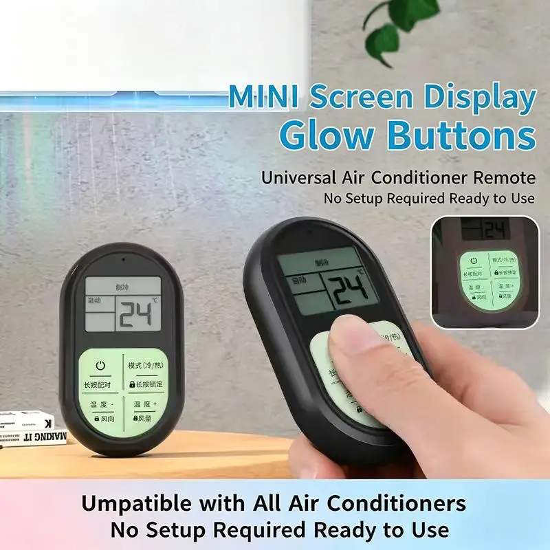 New Portable Mini Universal Air Conditioner Remote Control Glow Buttons LCD Display No Setup Required For Home Office Daily Use