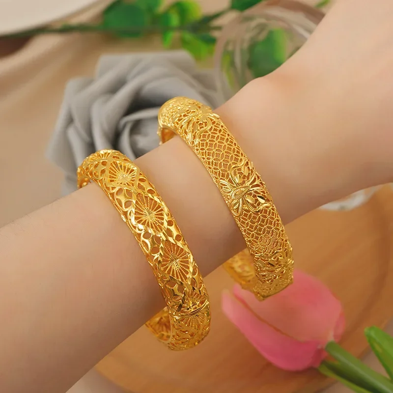 Goldpure Luxury 24K 9999 Pure Gold real gold Women's Hollow Bracelet Pattern Dragon and Phoenix Happy Bracelet