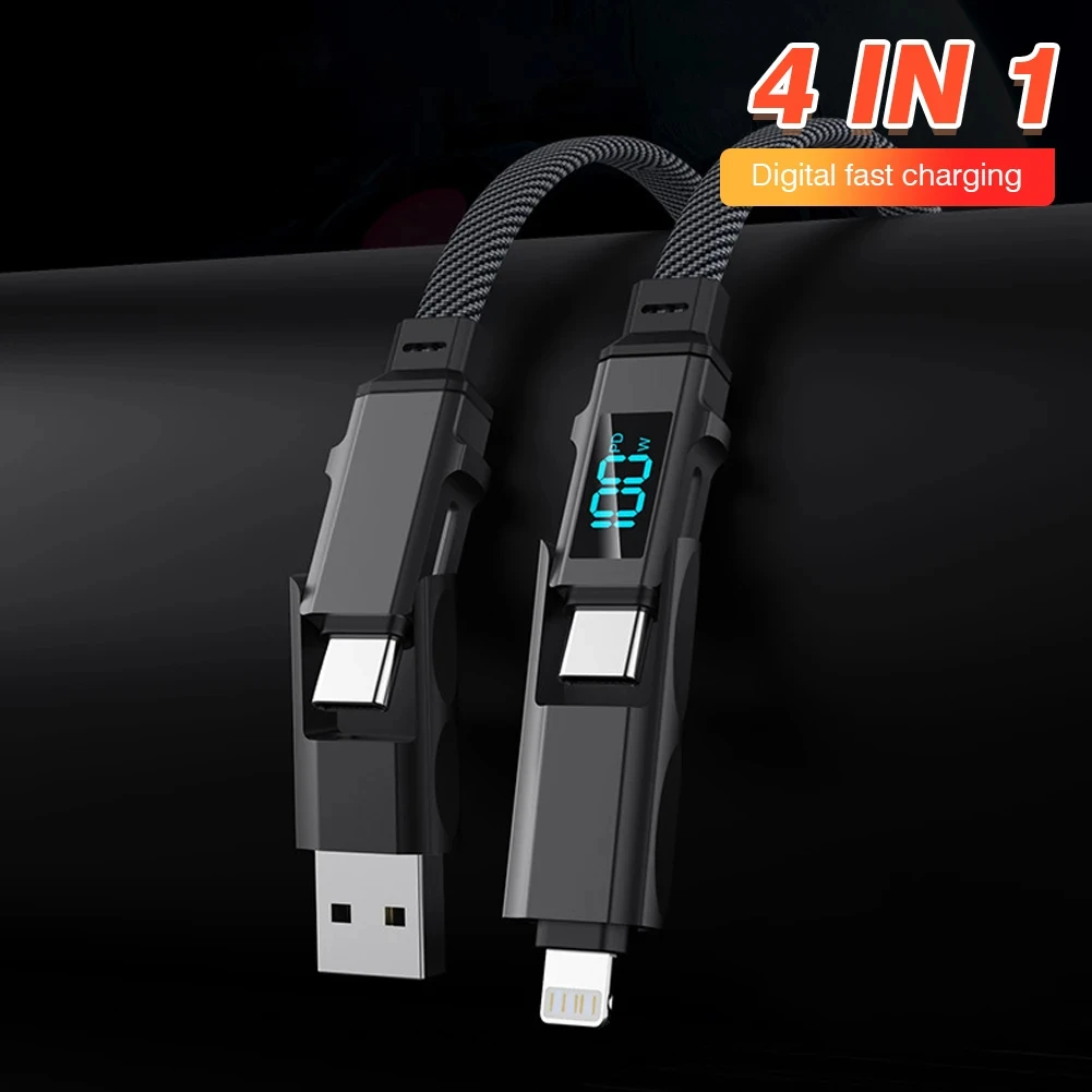 4 in 1 100W USB Type C Fast Charging Cable for iPhone 15 14 13 Samsung Xiaomi Redmi OPPO Fast Charger Cord Transfer Data Cable