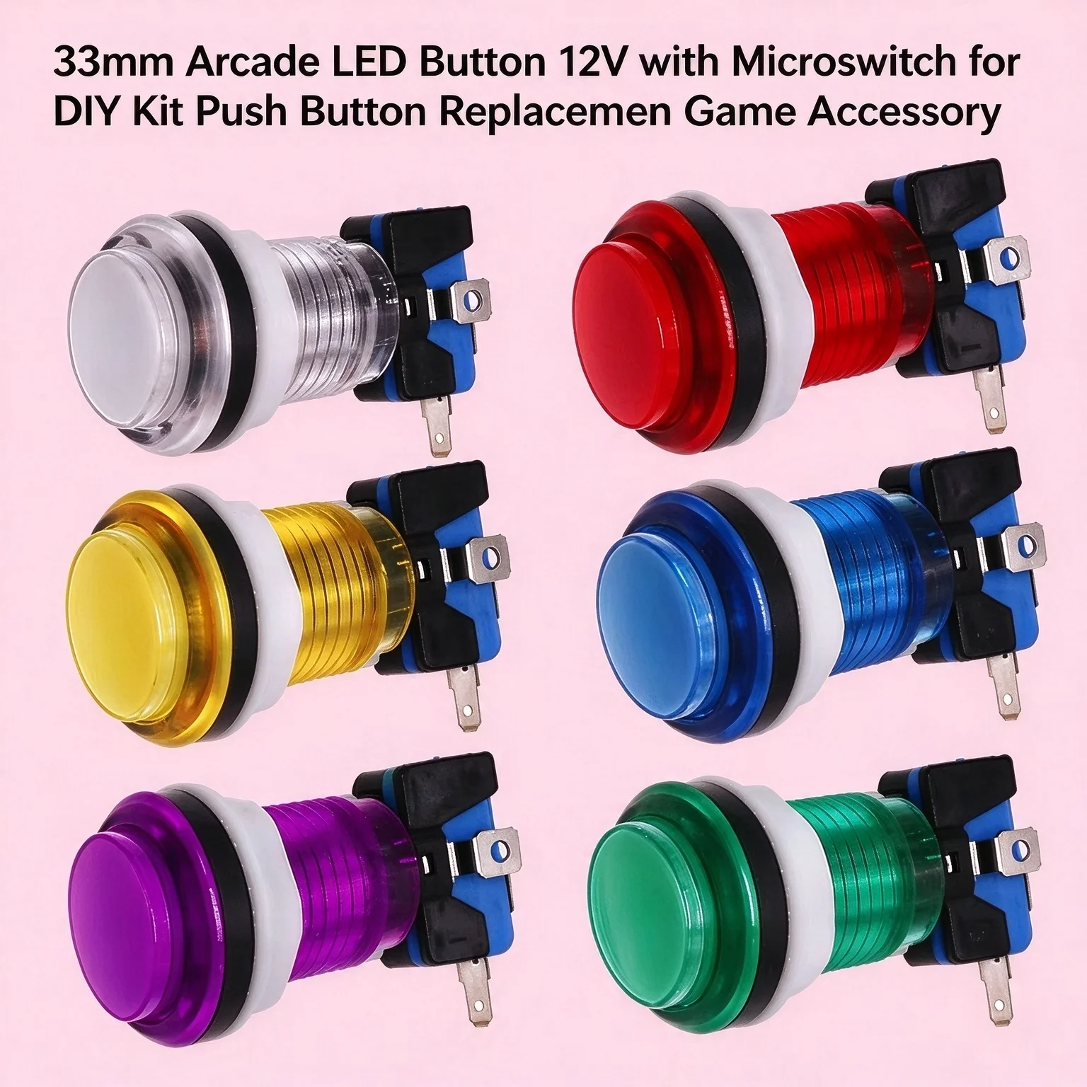 30mm Arcade LED Button 12V with Microswitch for DIY Kit Push Button Replacement Game Accessory