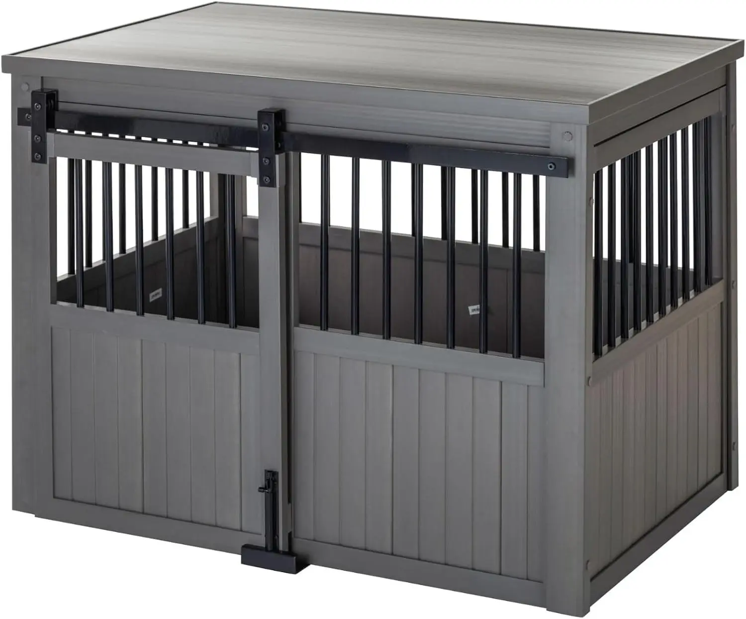 Sliding Barn Door Furniture Style Dog Crate -Grey, Large (EHDBC15-05L) - Stylish, Durable, Remov