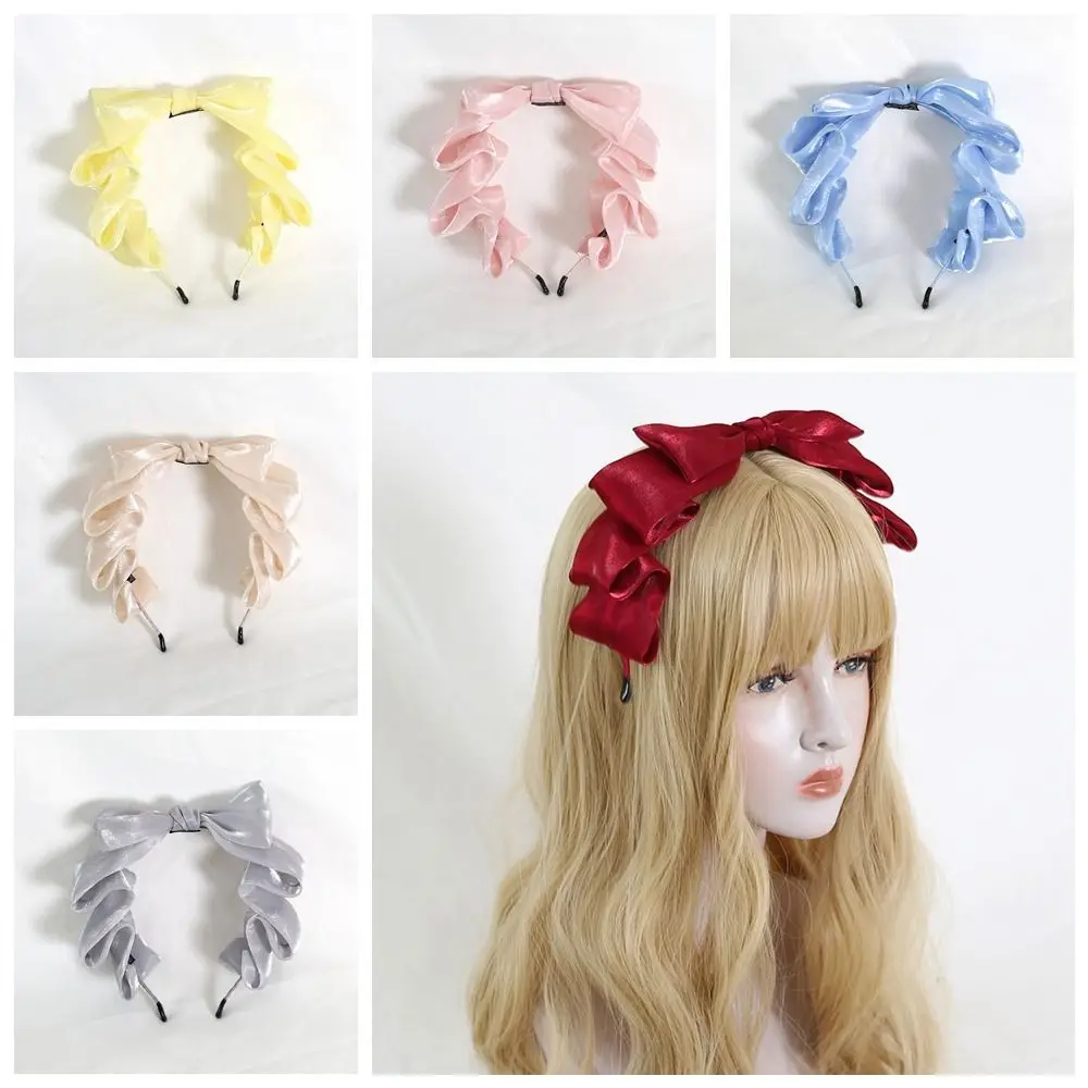 

Sweet Lolita Headband Snow Pearl Light Yarn Ribbon Cosplay Hair Decoration Anime Pearlescent Bow Hair Clasp Party