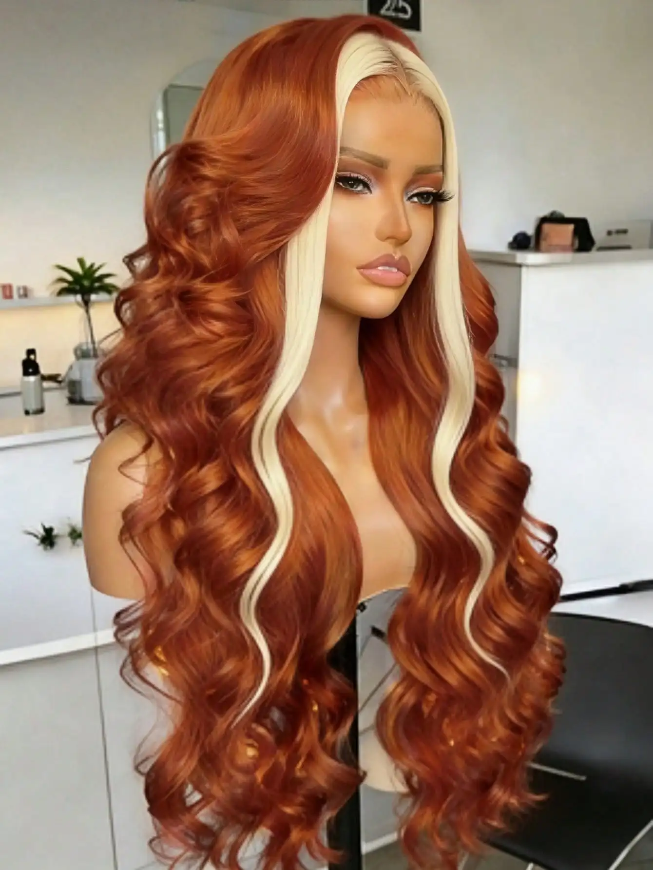 

Парик из натуральных волос Ginger Orange с блондинистыми прядями, волнистый, 13x4, с кружевной передней частью, предварительно прорезанный, 200% плотность, парик с кружевной фронтальной частью из натуральных волос