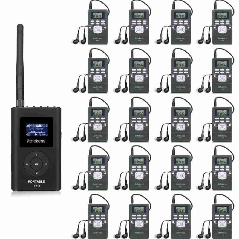 RETEKESS FT11 portable FM broadcast transmitter with 10 PR13FM wireless receivers and narrators view 2