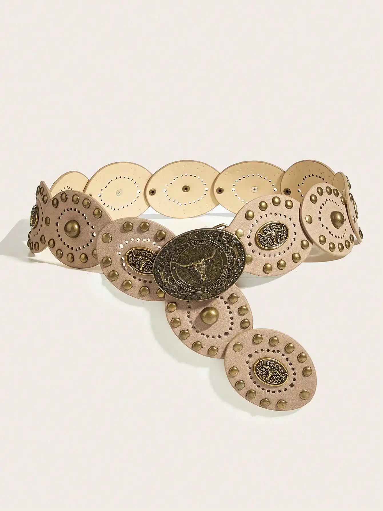 

1Pc Boho Cow Head Rivet Beige Women's Belt, Y2K Western Style Antique Bronze Cow Head Buckle Patchwork Belt, Y2K Girl's Belt, Chunky Belt, Belts for Women Dress, Suitable for Dresses, Jeans, Casual Wear, Parties, Outings, Street Style, Shopping, Rodeos, C