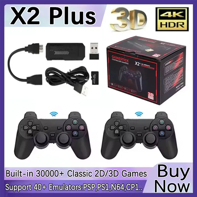 Retro Video Game Console X2 Plus Game Stick 4K HD 2 4G Wireless Controller TV 50 Emulator PS1 N64 DC 256G Games