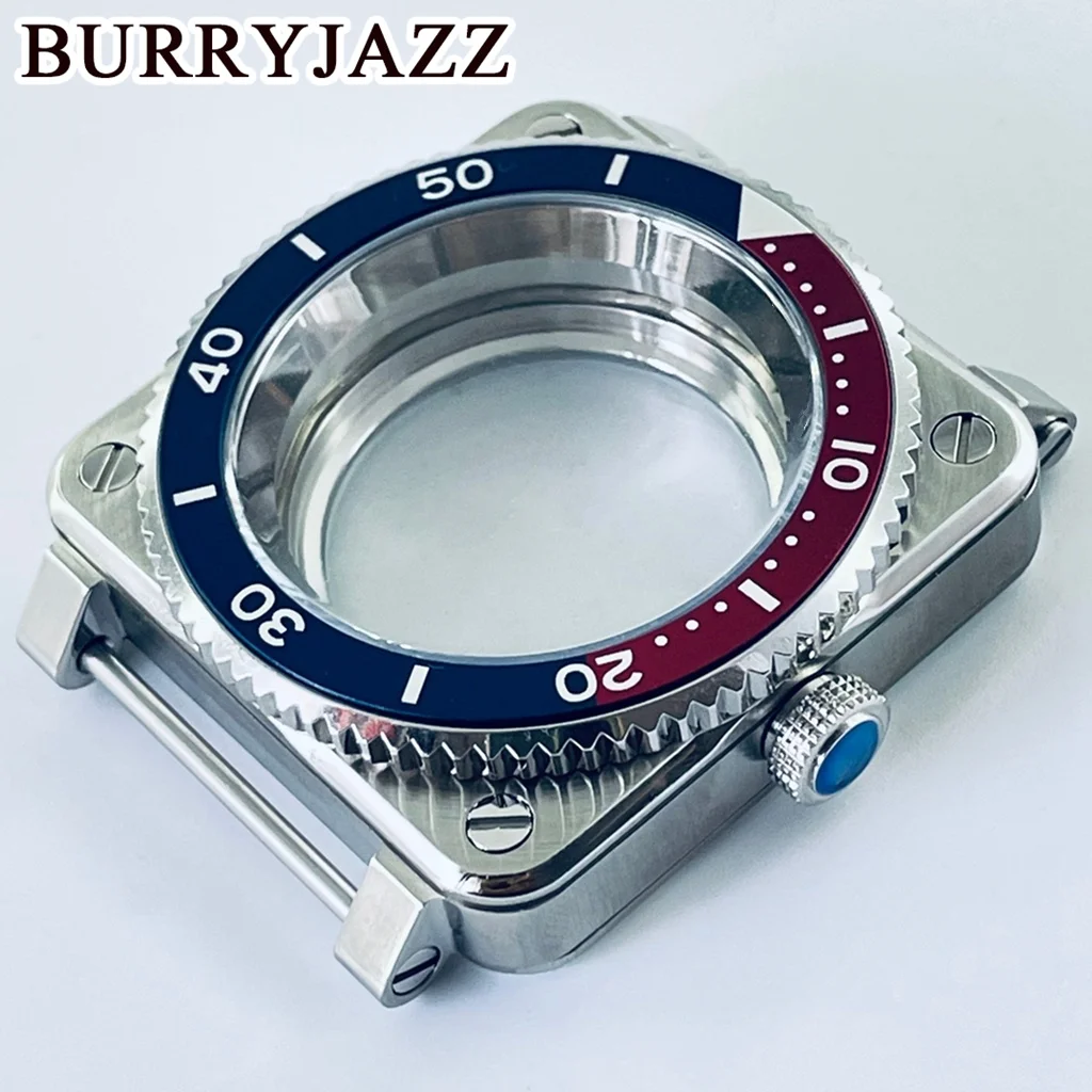 BURRYJAZZ 42Mm SKX007 Casing Jam Tangan Persegi Casing NH35 Cocok untuk Gerakan NH35 NH36 7S26 4R Seiko SKX007 Pilot Kokpit Pengganti Casing Pria