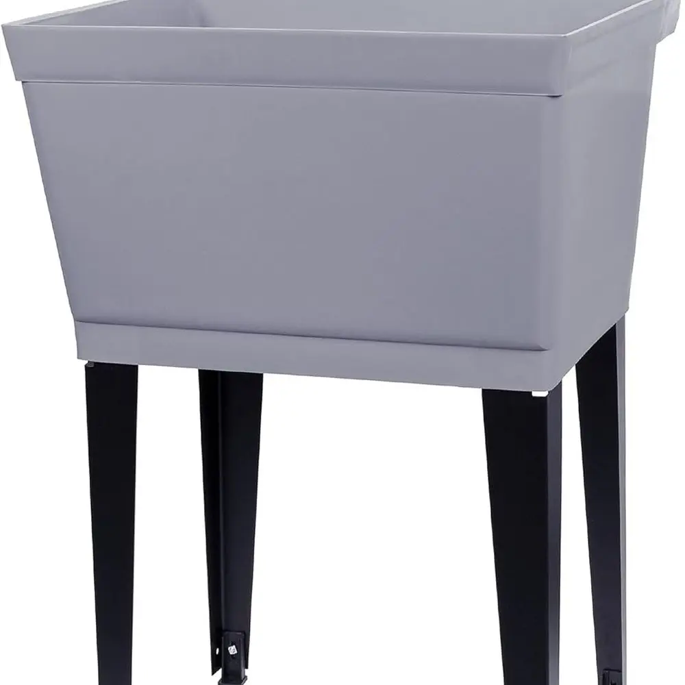 

Grey Utility Sink Laundry Tub With Pull Out Chrome Faucet, Sprayer Spout, Heavy Duty Slop Sinks For Washing Room, Basement, Gara
