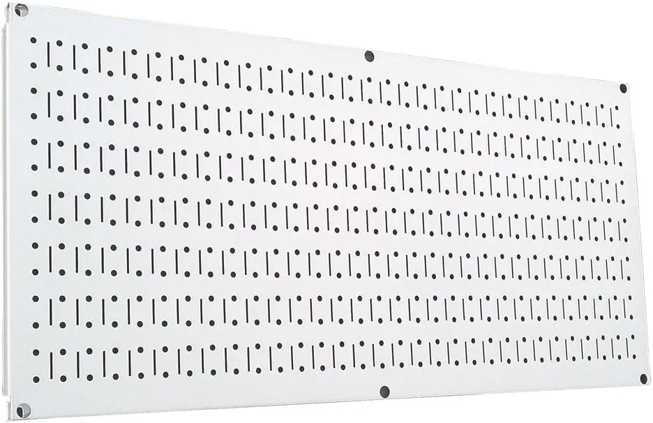 

16in x 32in Horizontal White Metal Tool Storage Panel with Durable Pegboard Design for Organized Workshop Space