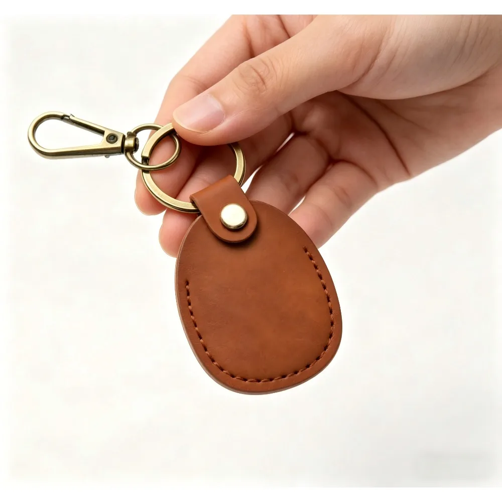 

Custom Name Cowhide Droplet Shaped Leather Access Card Holder Keychain Waterdrop Keyring Storage Portable Handmade Retro