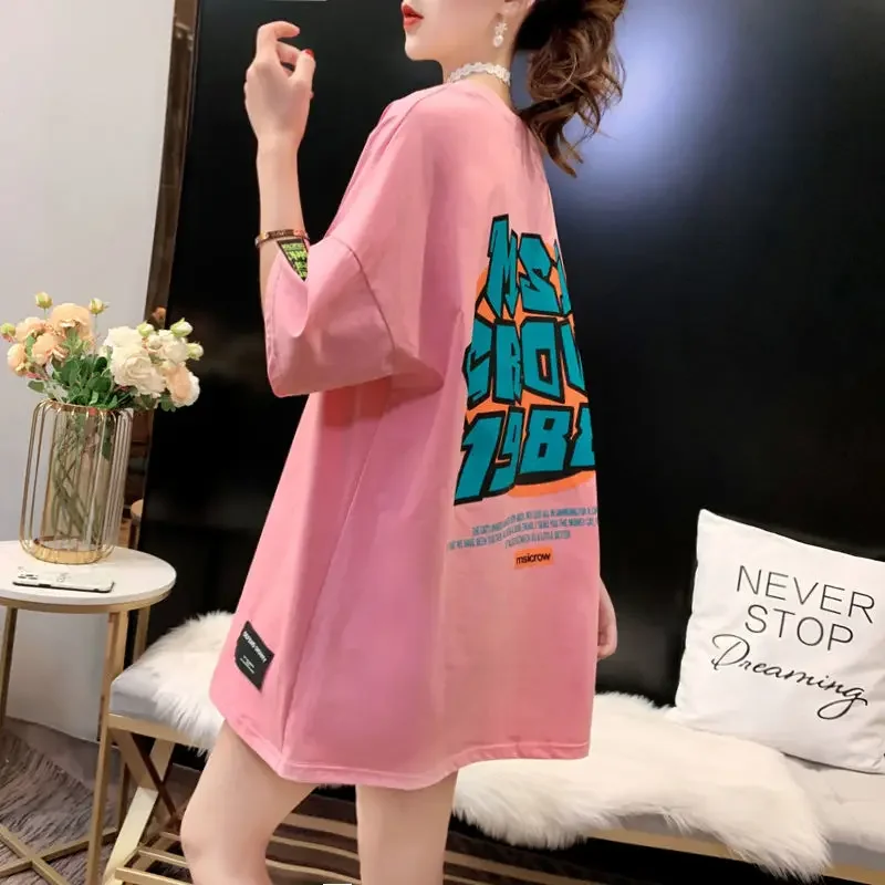 Top Female Baggy Graphic Women\'s T-shirt Summer Outfit Pink Long Clothing Korean Style Harajuku Fashion Reviews Many Clothes Tee