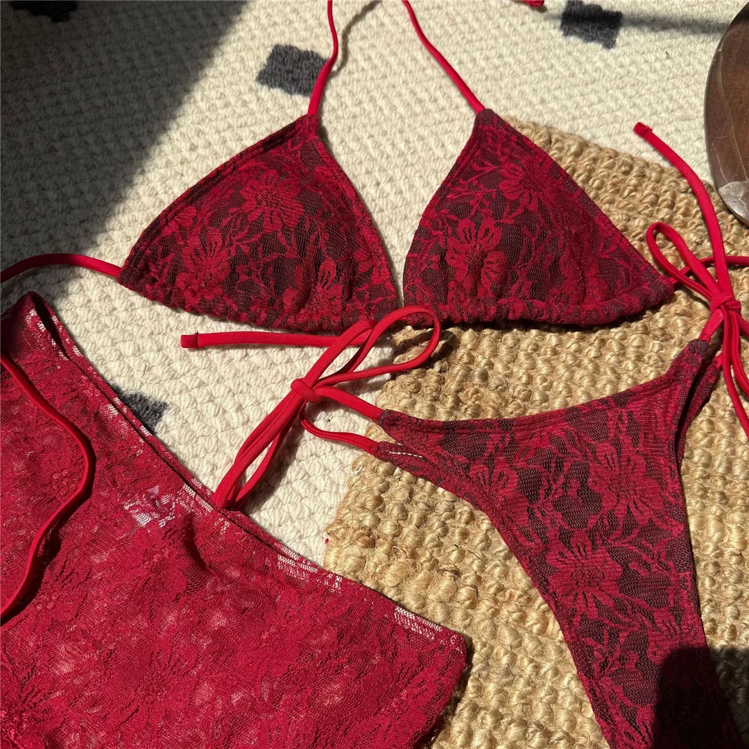 3-teiliges Set mit Rock, Neckholder-Bikini, Spitze, Damen-Badeanzug, Damen-Bademode, gepolsterter Badeanzug, Badebekleidung, Schwimmbikini V6818 – Detail 29