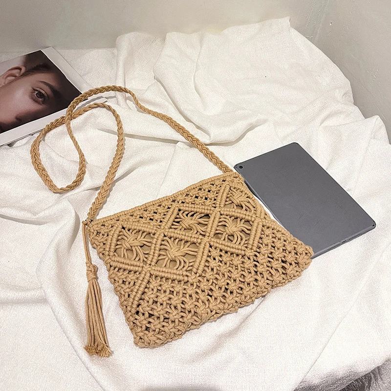 Mode Woven Aushöhlen Schulter Taschen Stroh Sommer Umhängetasche Strand Reise Handtasche Weiblichen Beutel Frauen Messenger Taschen 2024 – Detail 23