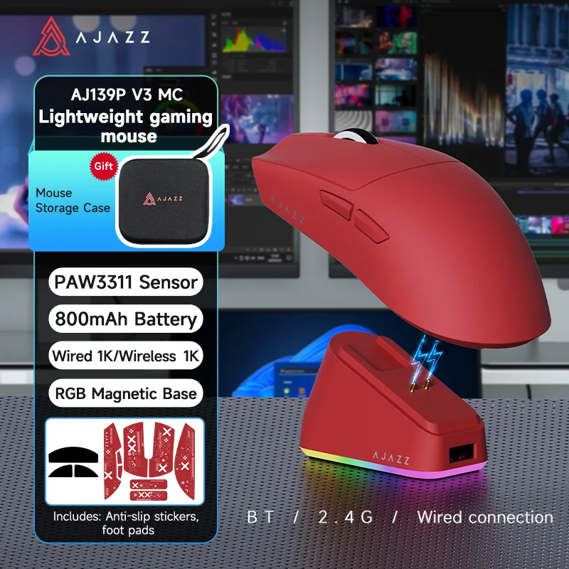AJAZZ AJ139 V2 MC /AJ139P V3 Magnetische dock-gamingmuis met Bluetooth 2.4G draadloos opladen en 800mAh batterij PAW3311