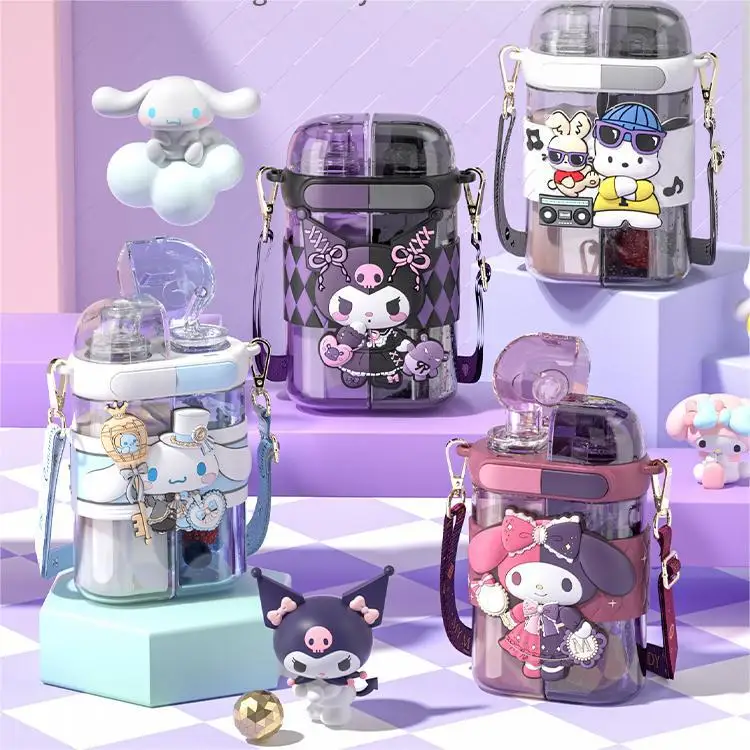 

Sanrio Kuromi новая пластиковая чашка для воды, портативная соломенная двойная чашка для девочек, детей и студентов Kawaii Аниме подарок