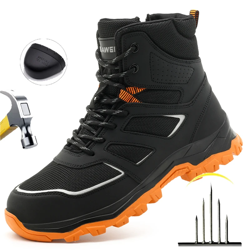 

Защитные рабочие ботинки со стальным носком, нескользящие, высокие, дышащие, неразрушимые, для строительных площадок, с защитой от ударов и проколов