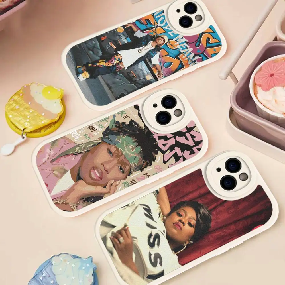 Funda de Teléfono con Diseño de la Rapera Missy E-Elliott para iPhone 16 15 14 13 12 11 Pro Max Plus, Funda de Cuero Resistente a Impactos