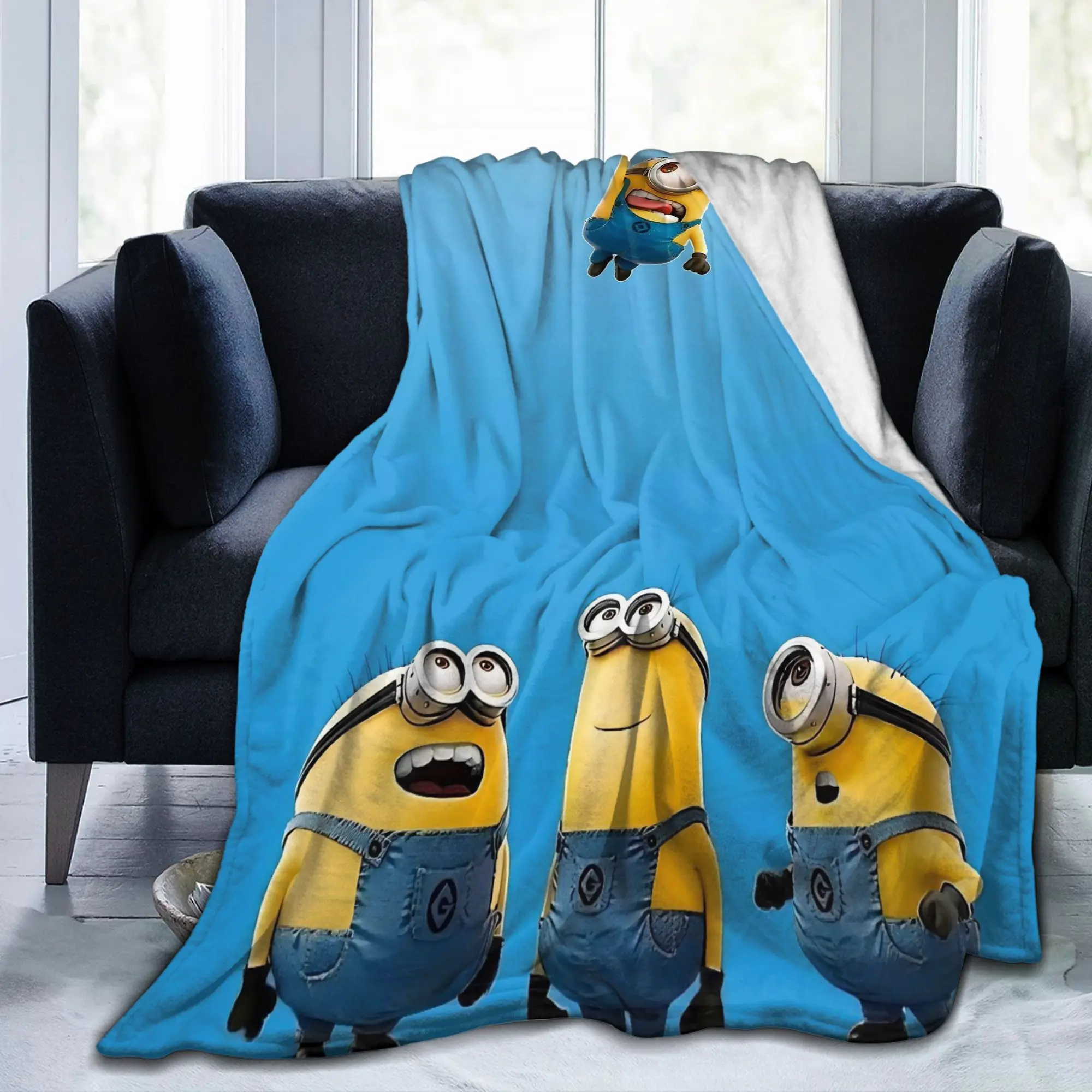 Cute Anime M-Miniones Blankets Flannel Spring/Autumn  Multi-function Ultra-Soft Throw Blanket for Home Outdoor Quilt