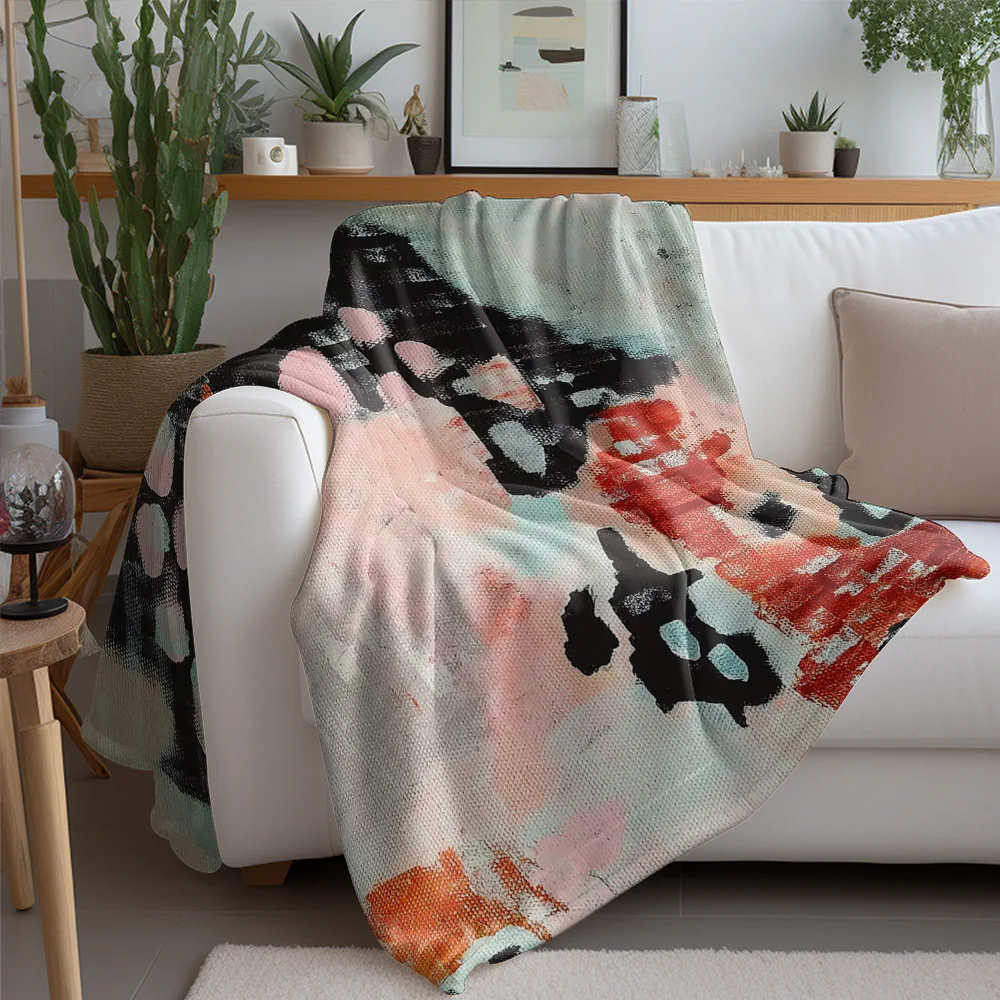 Abstract Watercolor Paint Splatter Blanket Soft Cozy Throw Blanket for Sofa Bed Living Room Decorative Throw Cushion Cover