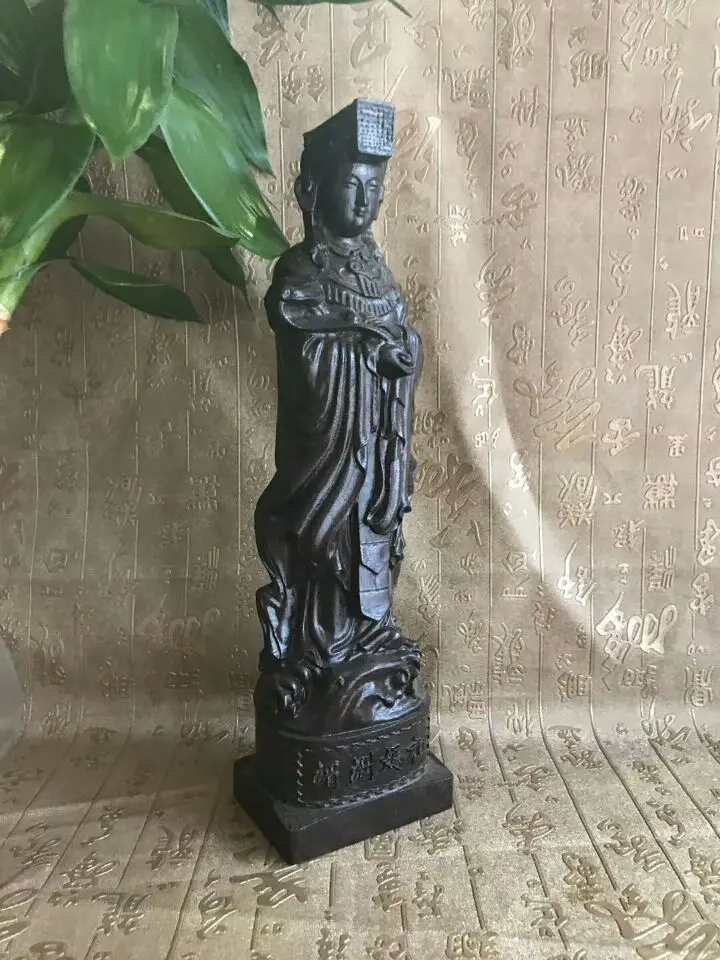 22CM tall # bless family Safety Health luck Talisman home efficacious Protection Sea Goddess Meizhou Mazu wood Carving statue